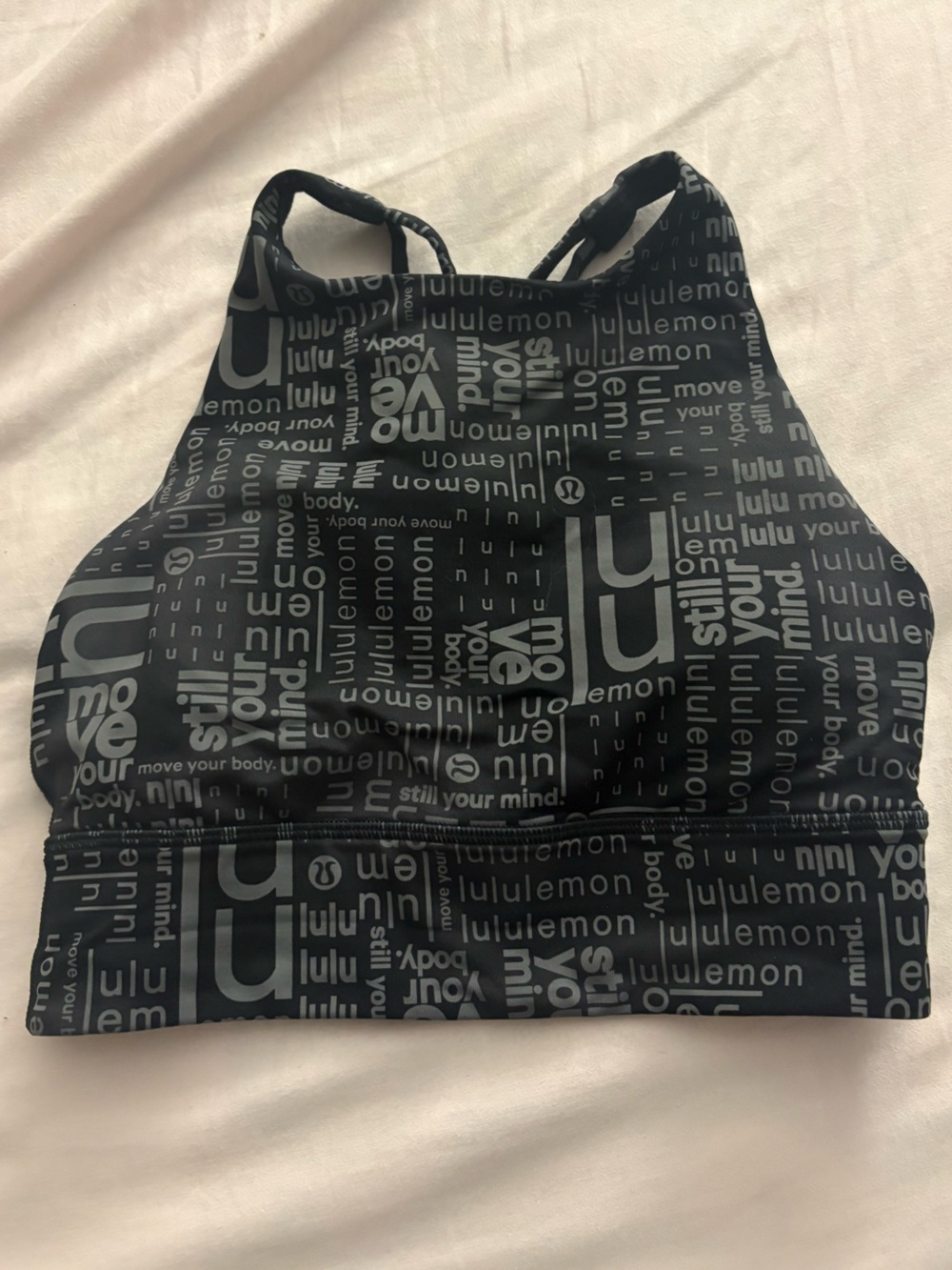 lululemon Black and Gray Logo Print Sports Bra